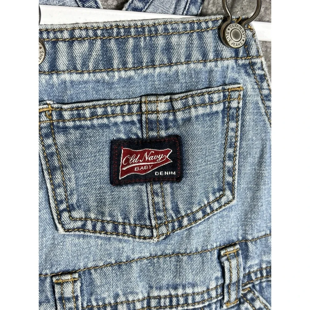 Vintage Y2K Old Navy Baby Denim Overalls Size 18-24 Months Blue Distressed